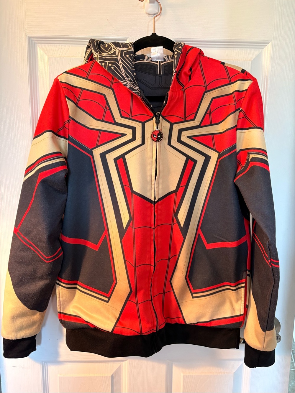 Spiderman Reversible Red Black Gold Graphic Zip Hoodie. Mens small